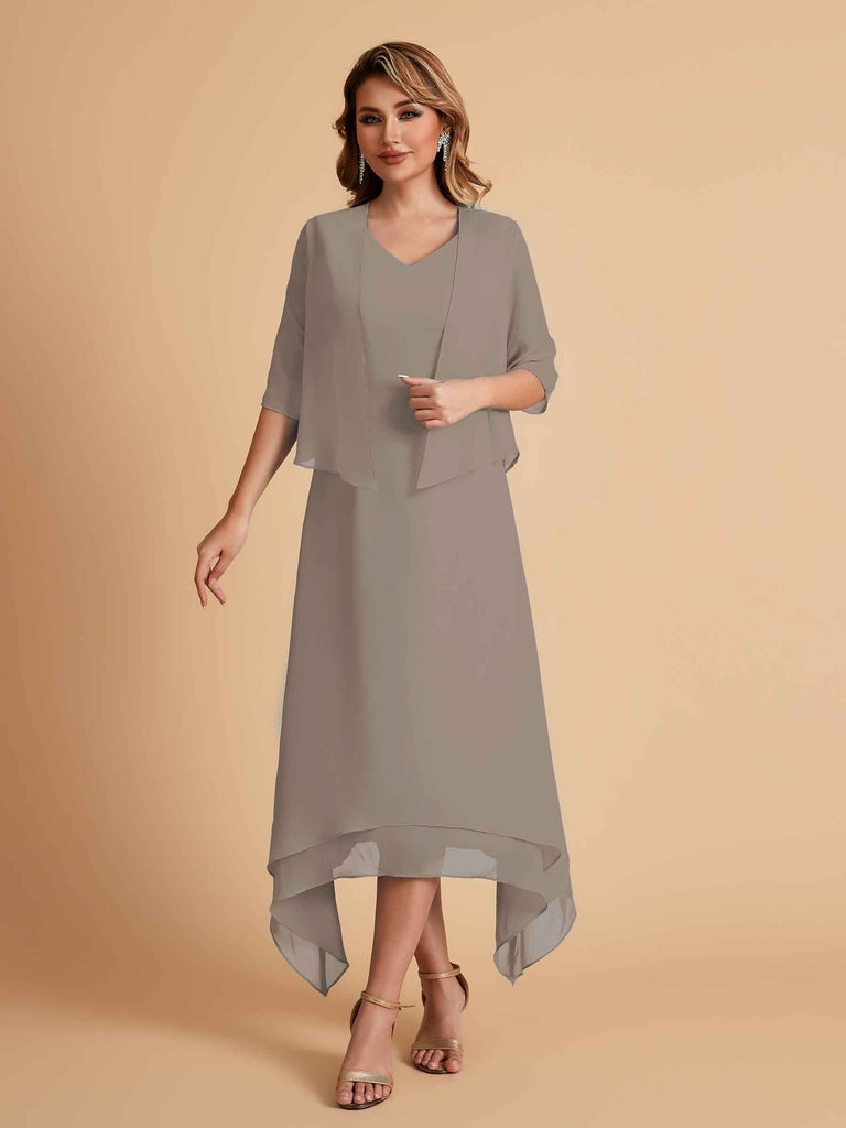 Robes de mère de la mariée élégantes en mousseline à manches courtes