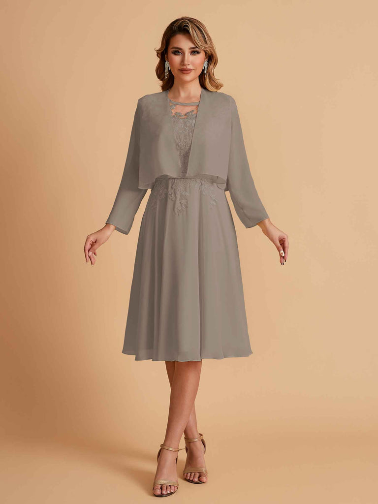Robe de mère de la mariée courte et élégante en mousseline de soie trapèze