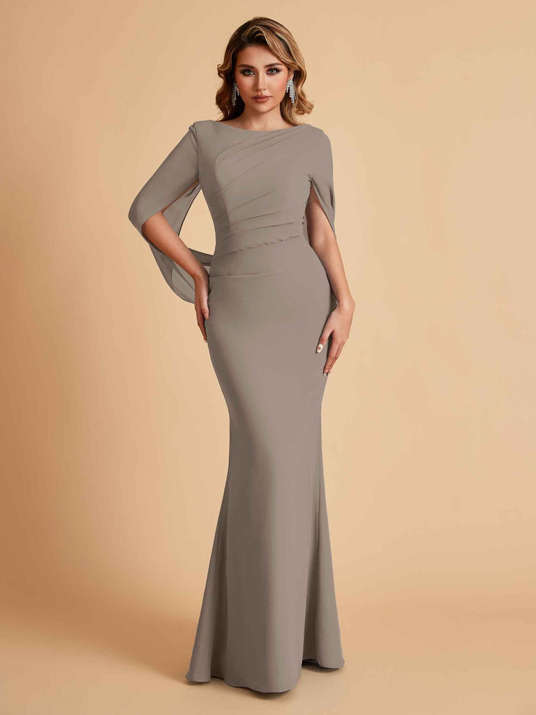 Robes de mère élégantes en mousseline de soie à manches mi-longues et perles