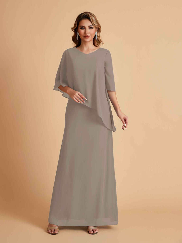 Robes élégantes en mousseline de soie manches mi-longues et col en V