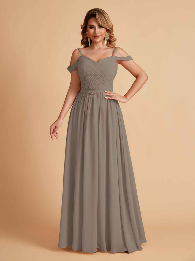 Robe élégante en mousseline trapèze épaules dénudées col en V