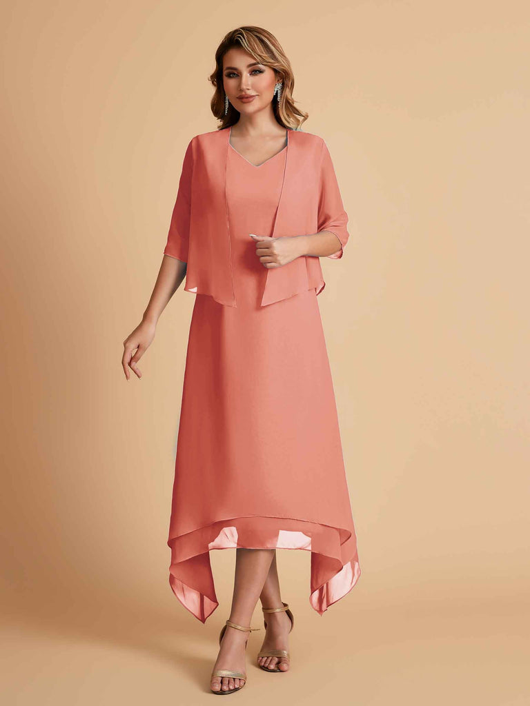 Robes de mère de la mariée élégantes en mousseline à manches courtes