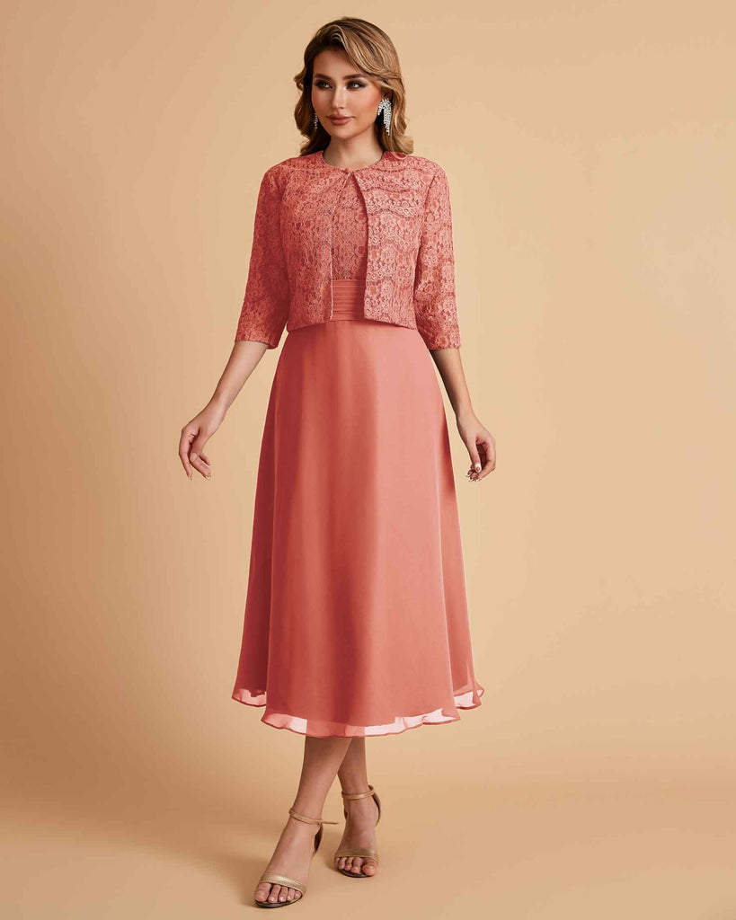 A-ligne sans manches Robe de mère de la mariée élégante longueur thé