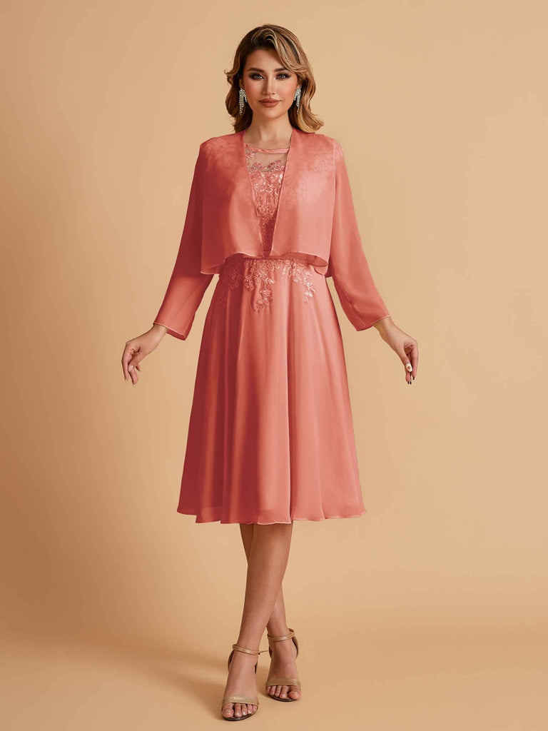 Robe de mère de la mariée courte et élégante en mousseline de soie trapèze