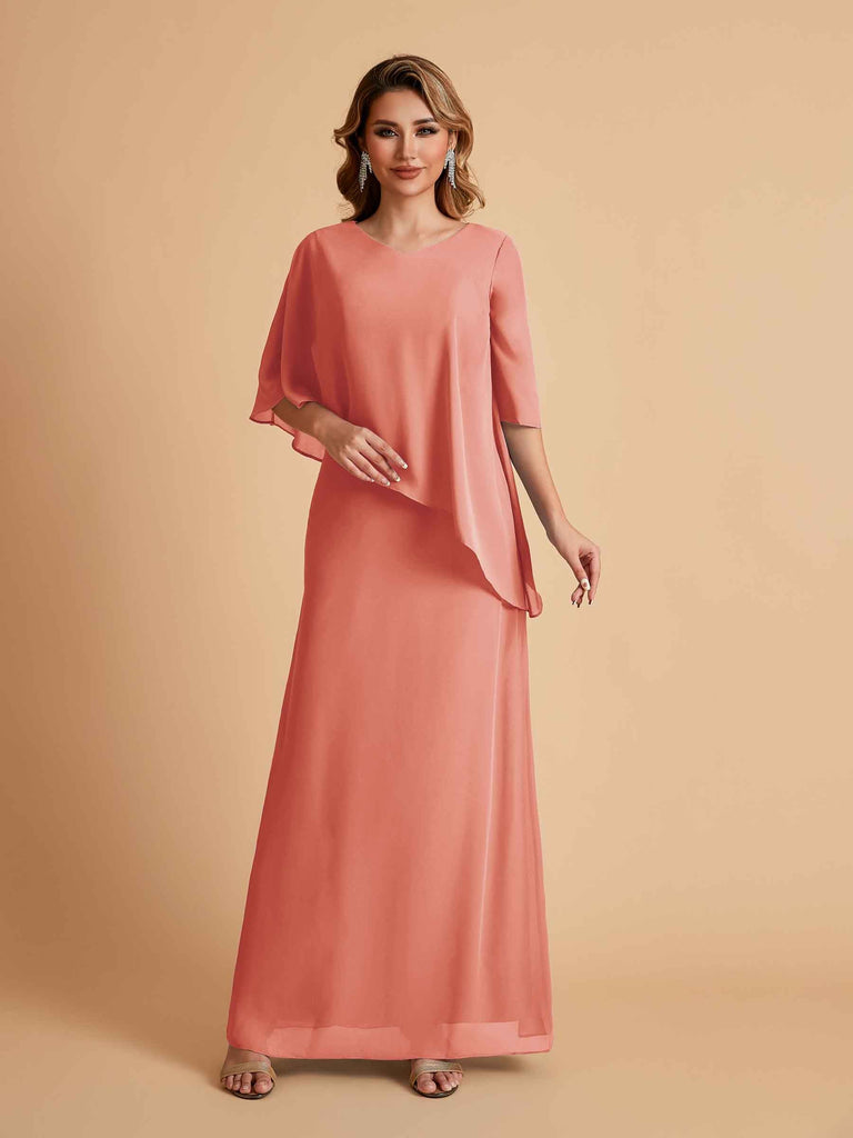 Robes élégantes en mousseline de soie manches mi-longues et col en V
