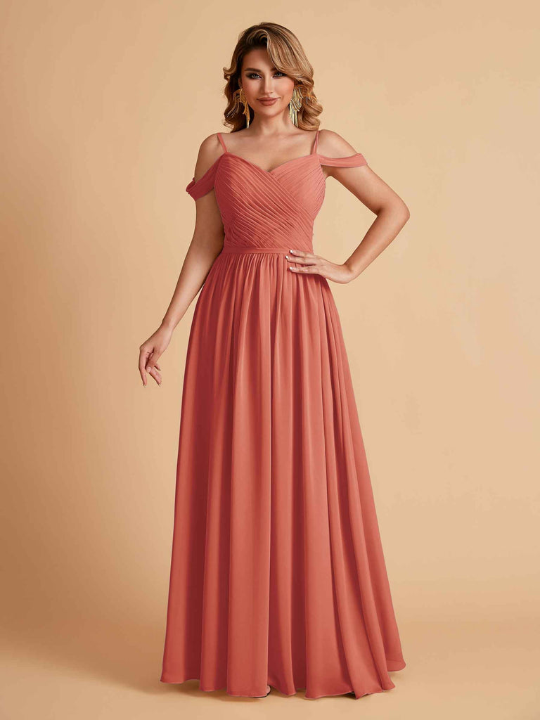 Robe élégante en mousseline trapèze épaules dénudées col en V