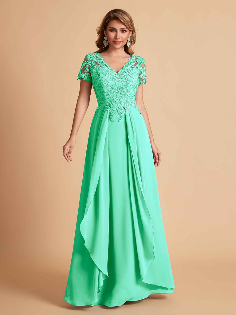 Robe en mousseline de soi col en V haut en dentelle
