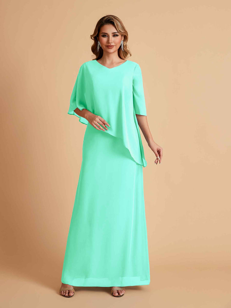 Robes élégantes en mousseline de soie manches mi-longues et col en V