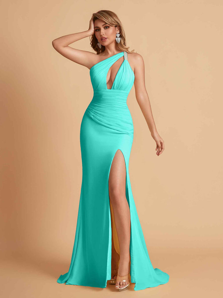 Robe sexy sirène à une épaule longueur au sol robe de soirée de mariée