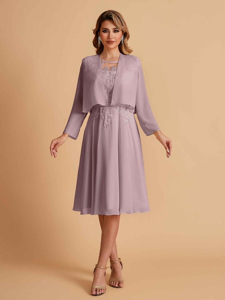 Robe de mère de la mariée courte et élégante en mousseline de soie trapèze