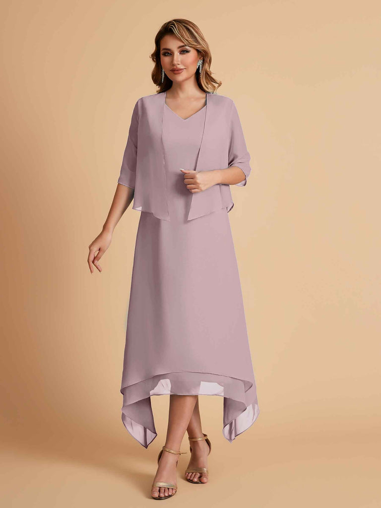 Robes de mère de la mariée élégantes en mousseline à manches courtes