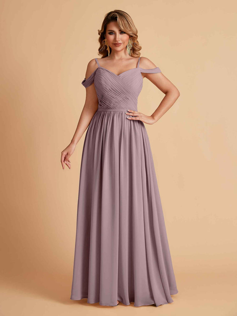 Robe élégante en mousseline trapèze épaules dénudées col en V