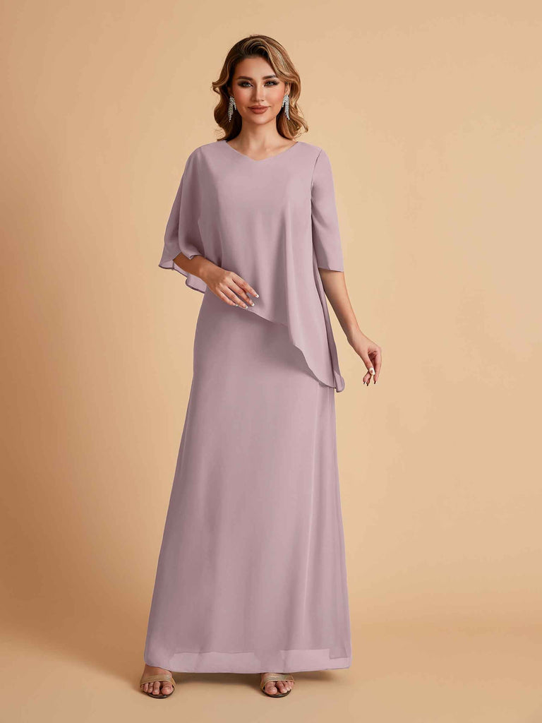 Robes élégantes en mousseline de soie manches mi-longues et col en V