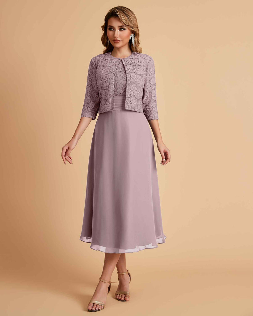 A-ligne sans manches Robe de mère de la mariée élégante longueur thé