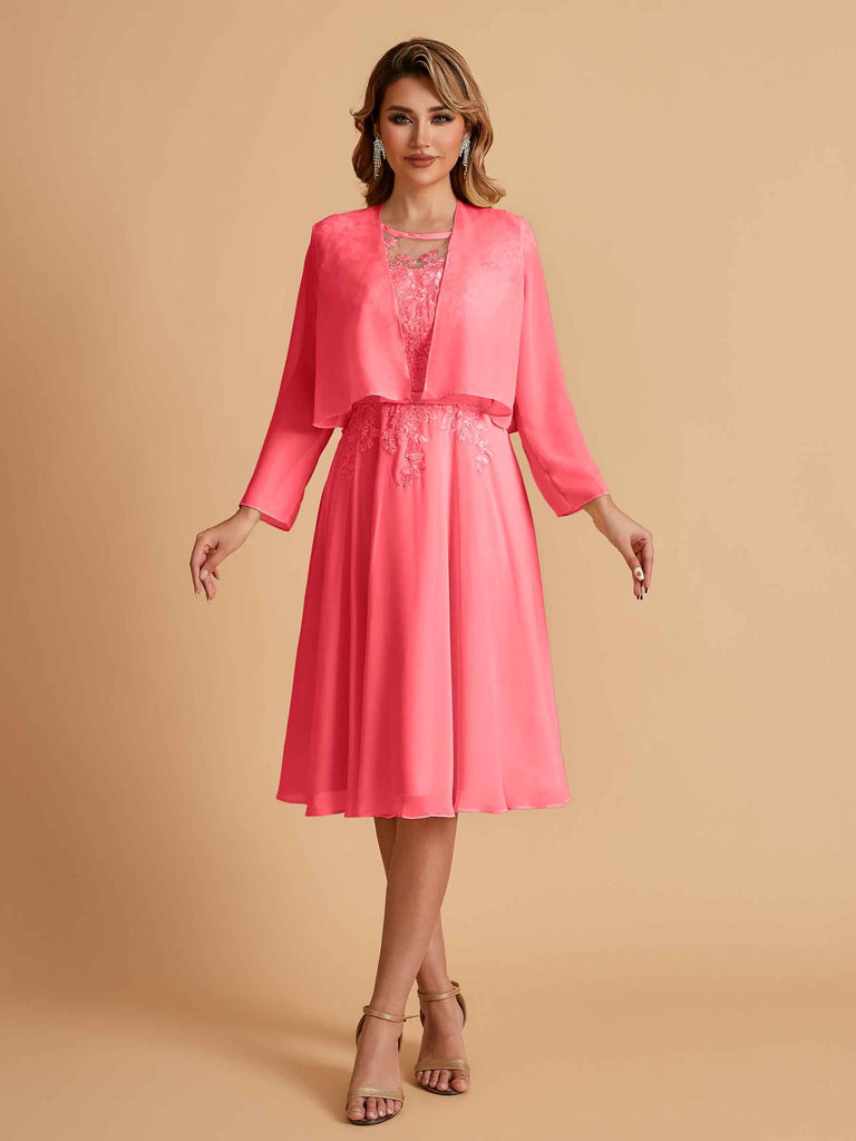 Robe de mère de la mariée courte et élégante en mousseline de soie trapèze