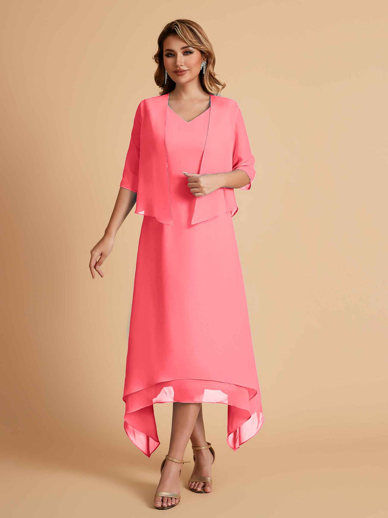 Robes de mère de la mariée élégantes en mousseline à manches courtes