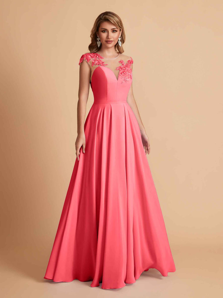robes d'invitées de mariage en mousseline haut en dentelle illusion col en V
