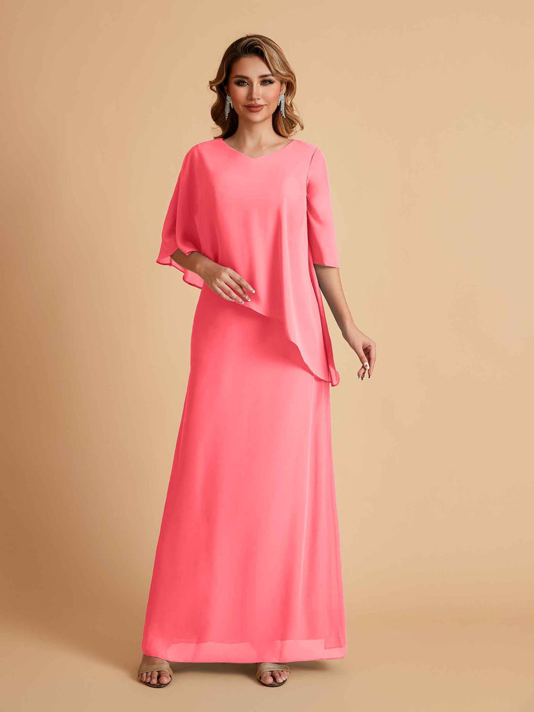 Robes élégantes en mousseline de soie manches mi-longues et col en V