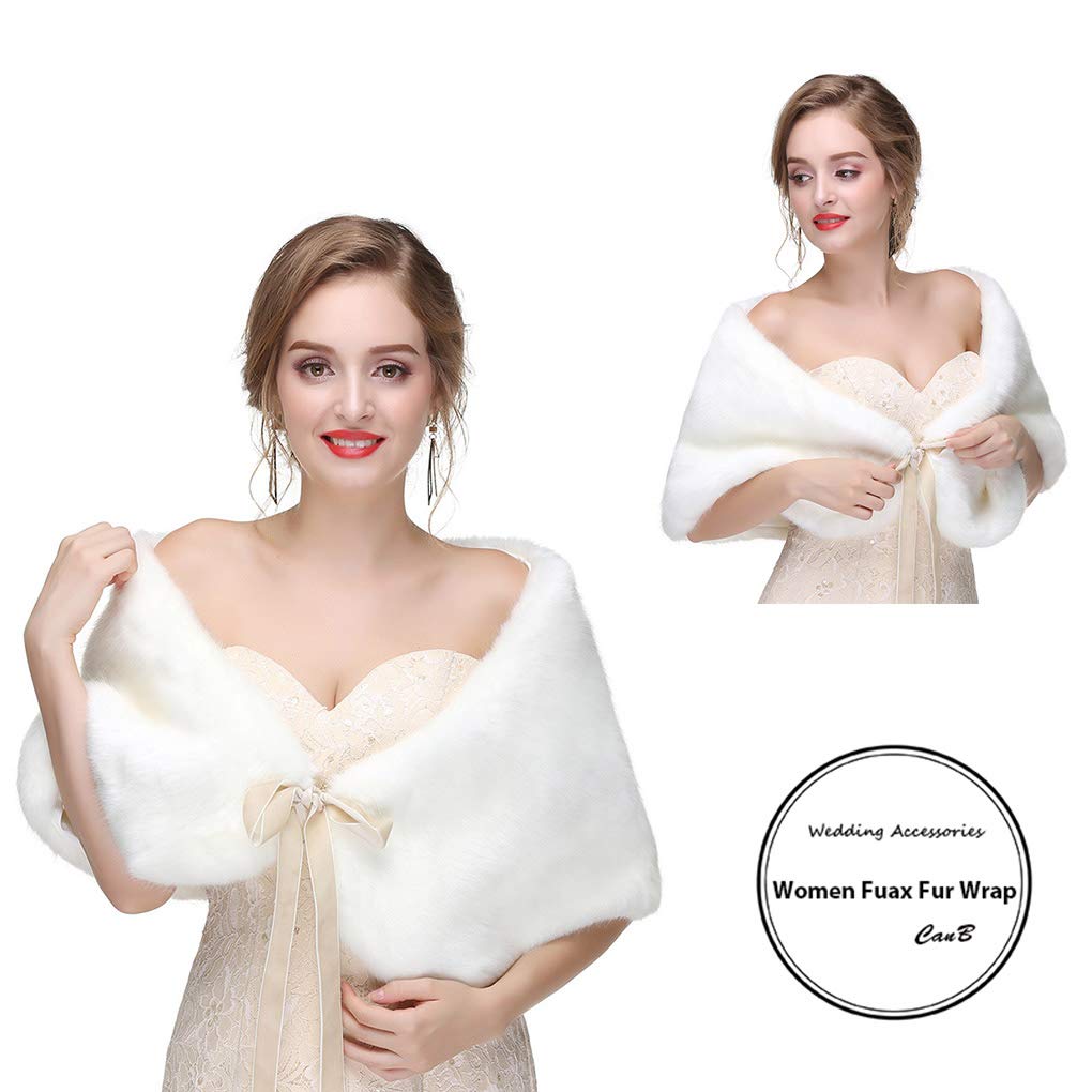 Women's Faux Rabbit Fur Stole Winter Bridal Fur Wraps and Shawls Bride Wedding Fur Cape for Bridesmaids