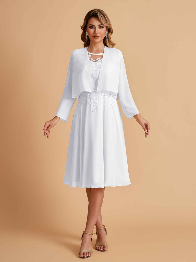 Robe de mère de la mariée courte et élégante en mousseline de soie trapèze