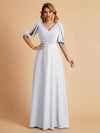 Robes de mère de la mariée élégantes en mousseline de soie manches mi-longues et col en V
