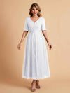 Robes de mère de la mariée élégantes manches mi-longues et col en V