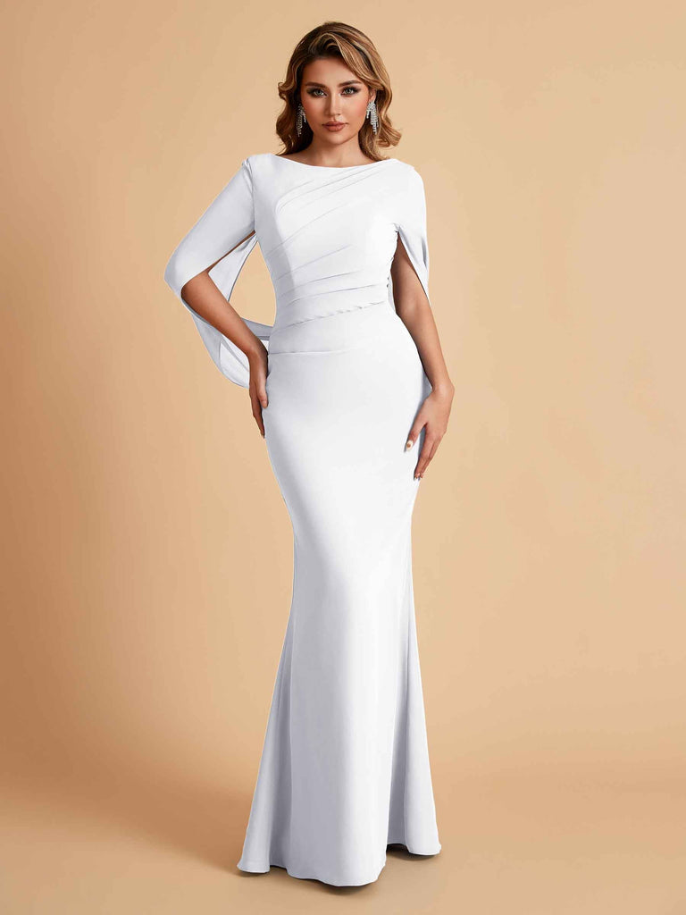 Robes de mère élégantes en mousseline de soie à manches mi-longues et perles