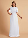 Robes de mère de la mariée en mousseline de soie manches mi-longues et bijoux