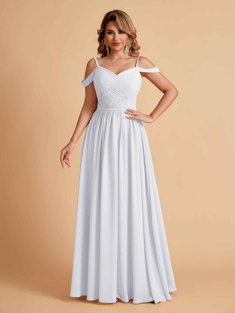 Robe élégante en mousseline trapèze épaules dénudées col en V