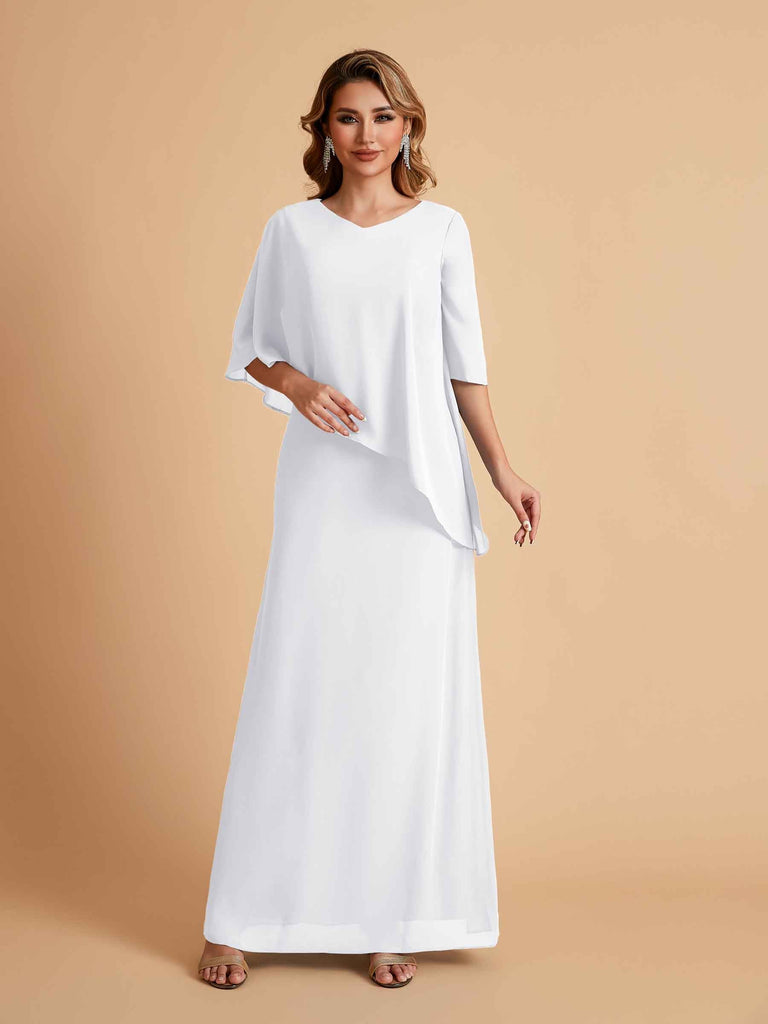 Robes élégantes en mousseline de soie manches mi-longues et col en V