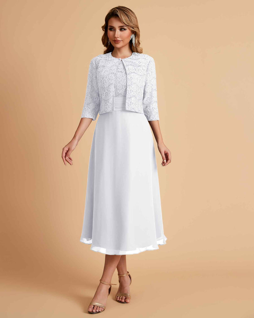 A-ligne sans manches Robe de mère de la mariée élégante longueur thé