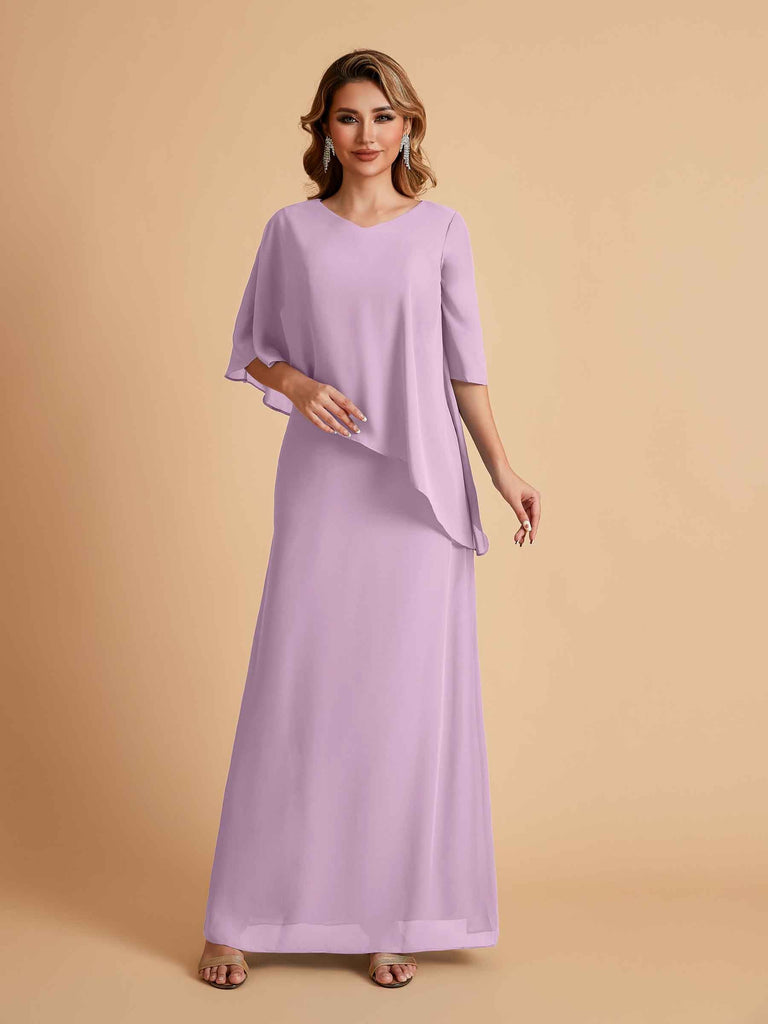 Robes élégantes en mousseline de soie manches mi-longues et col en V