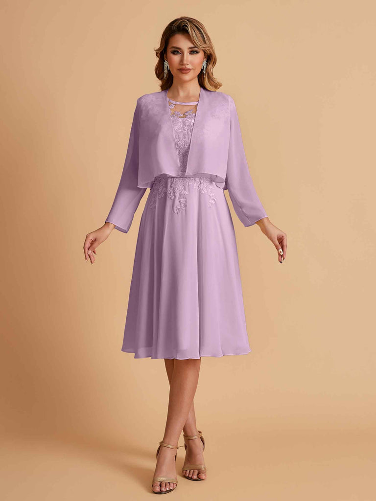 Robe de mère de la mariée courte et élégante en mousseline de soie trapèze