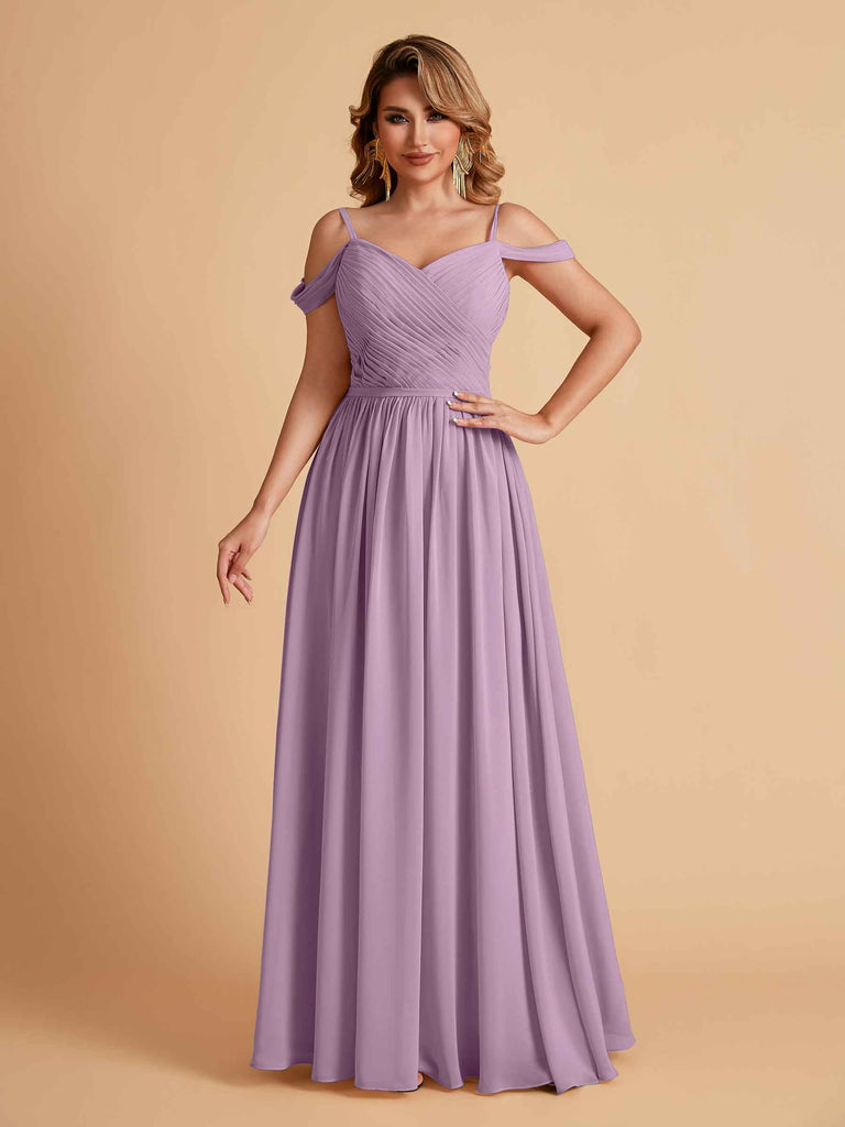 Robe élégante en mousseline trapèze épaules dénudées col en V
