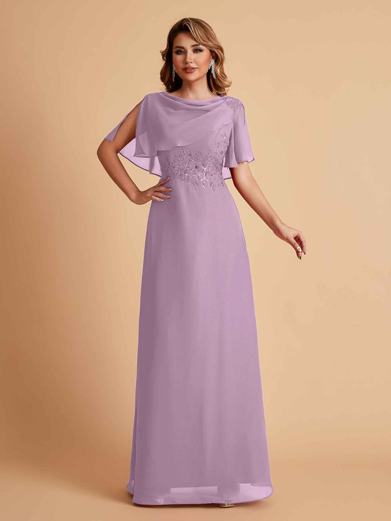 Robes de mère de la mariée en mousseline de soie manches mi-longues et bijoux