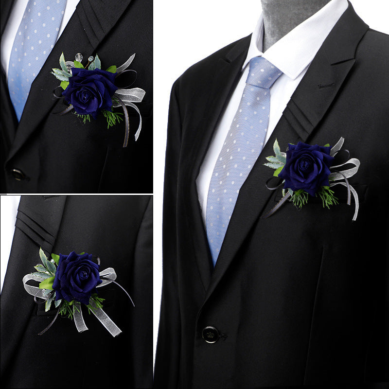 Mori Rose Bride and Groom Wrist Flower Brooch Wedding Sisters Group Hand Flower Groomsmen Group Corsage, CG61480