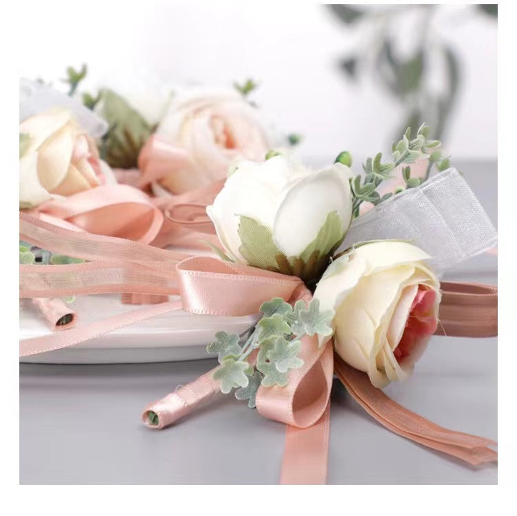 Delicate Wedding Corsage, Wrist Flower Artificial Flower One Pair