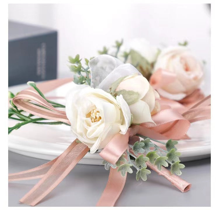 Delicate Wedding Corsage, Wrist Flower Artificial Flower One Pair