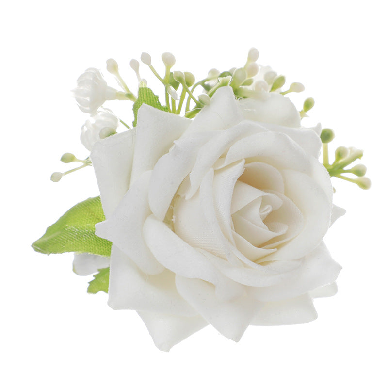 White Imitation Wrist Flower Bride Bridesmaid Sister Group Hand Flower Dress Brooch Corsage, CG61443