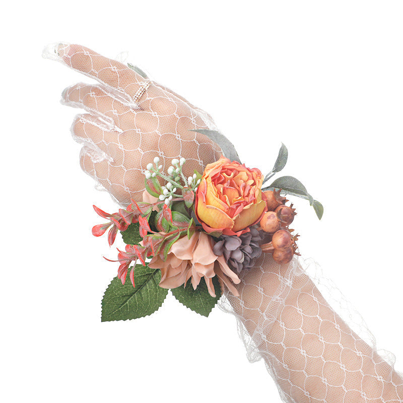 New Wedding Mori Wrist Flower Bride Bridesmaid Hand Flower Rose Green Leaf Wrist Flower, CG61453