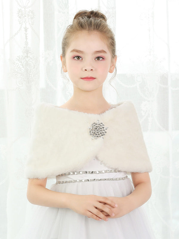 Girls Faux Fur Wrap Shawl Flower Kids Princess Cape Wedding Bridesmaid Bolero Shrug Christmas Party Costume Dress Up