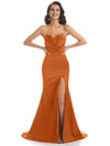 Orange brûlé Sexy Chic doux Satin sirène longues robes de demoiselle d'honneur