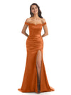 Orange brûlé Sexy Chic doux Satin sirène longues robes de demoiselle d'honneur