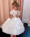 Flower Girls Dresses For Weddings Lace Appliques Short Sleeves Children Party Kids Girl Ball Gowns 3D Floral Flowers