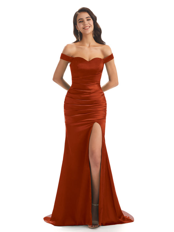 Rouille Sexy Chic Doux Satin Sirène Longue Robes De Demoiselle D'honneur