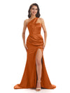 Robes de demoiselle d'honneur longues sirène satin soyeux orange brûlé sexy chic