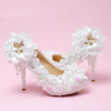 Women's Wedding Shoes Decorative White Lace Floral Wedding Heels Bridal Shoes, H85